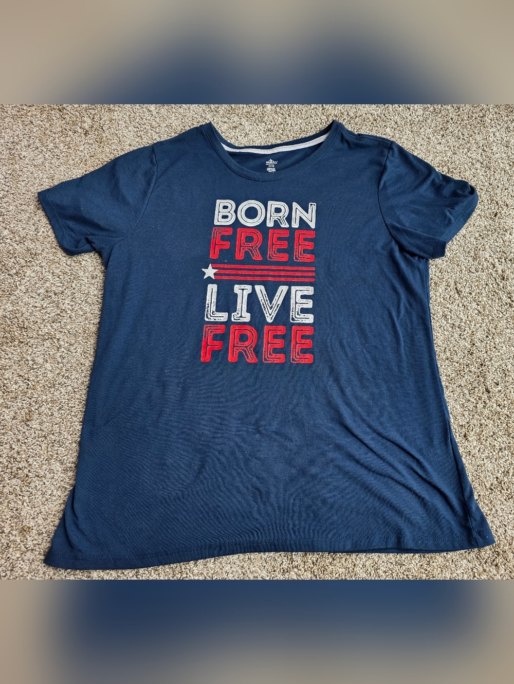 Women's Navy 'Born Free Live Free' Graphic Tee